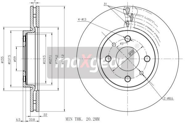 MAXGEAR 19-0998 Brzdový kotouč