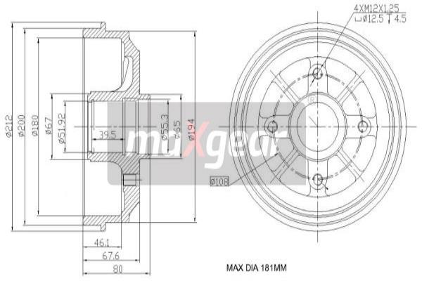 MAXGEAR 19-1042 Bremstrommel