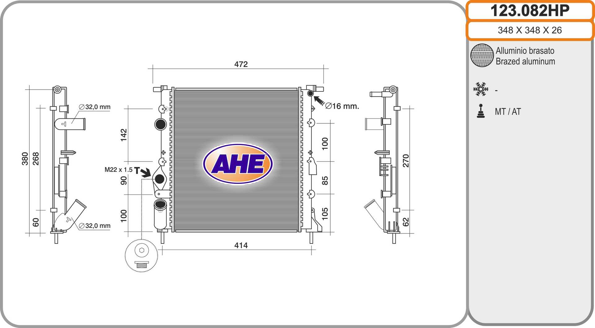 AHE 123.082HP Radiatore,...