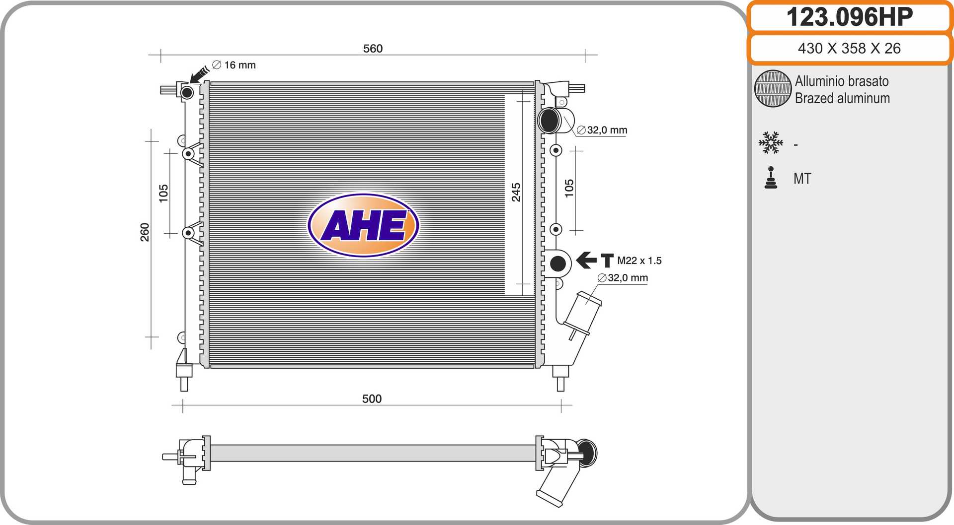 AHE 123.096HP Radiatore,...