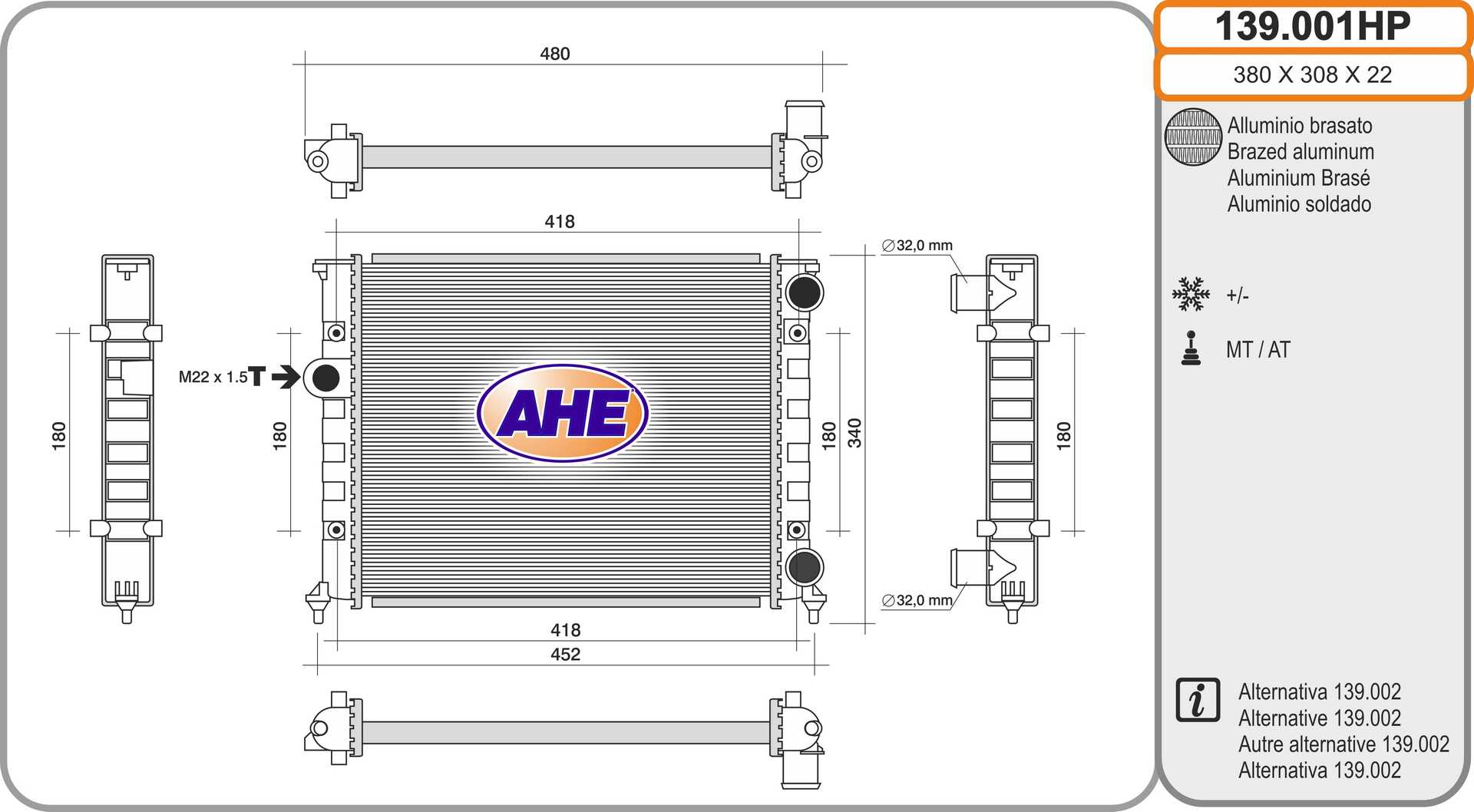 AHE 139.001HP Radiatore,...
