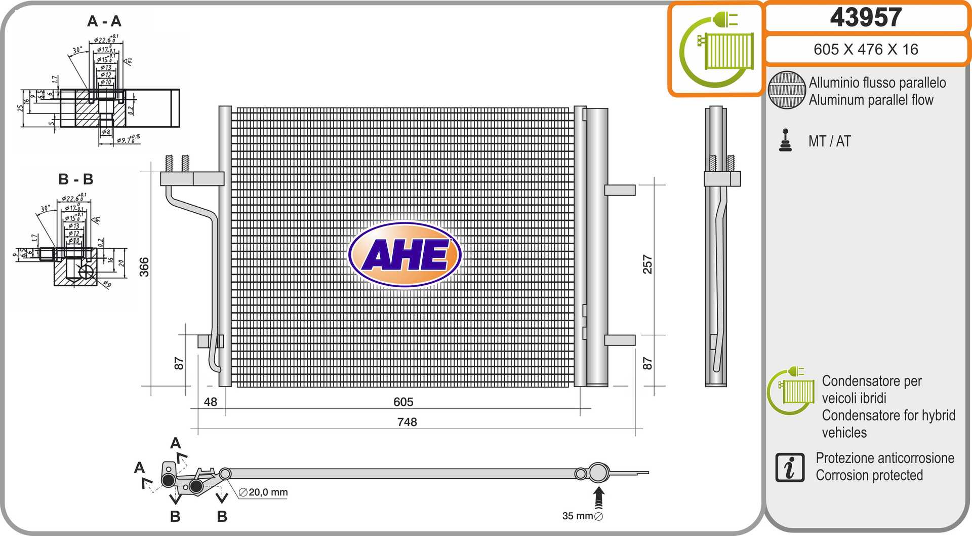 AHE 43957 Condensatore,...