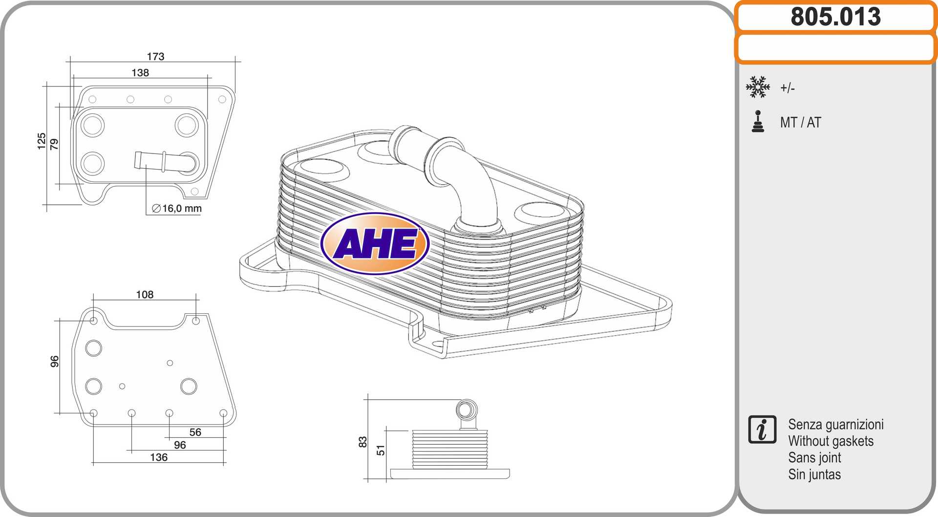 AHE 805.013 Radiatore olio,...