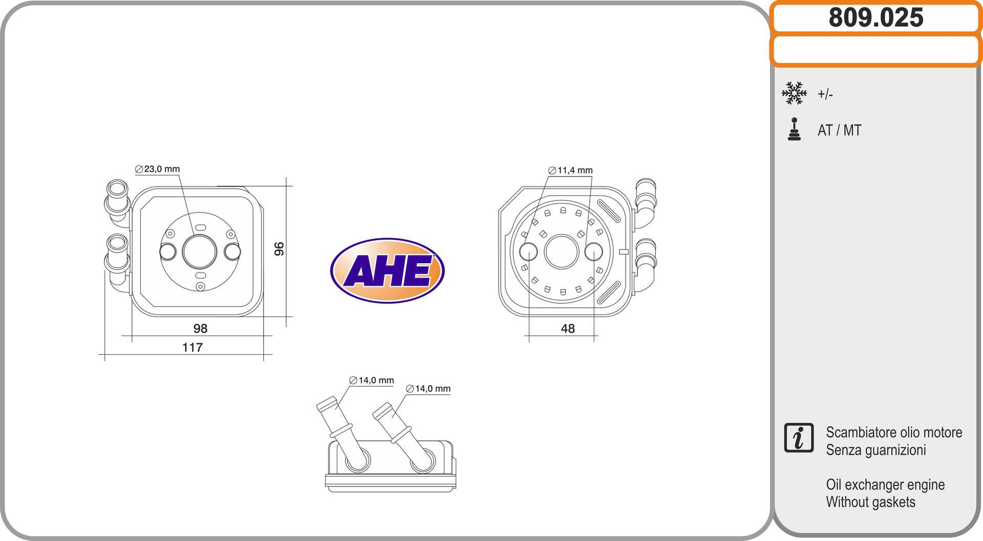 AHE 809.025 Radiatore olio,...