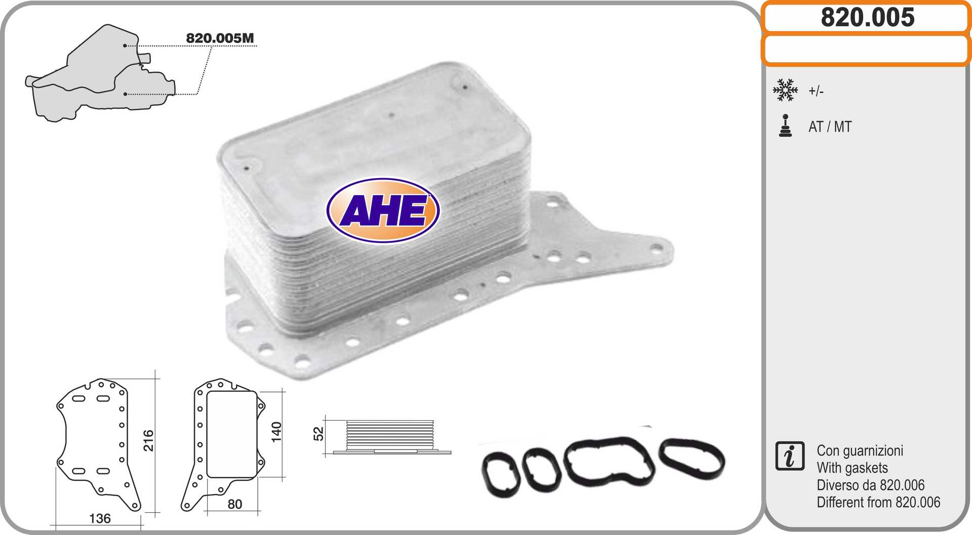 AHE 820.005 Radiatore olio,...