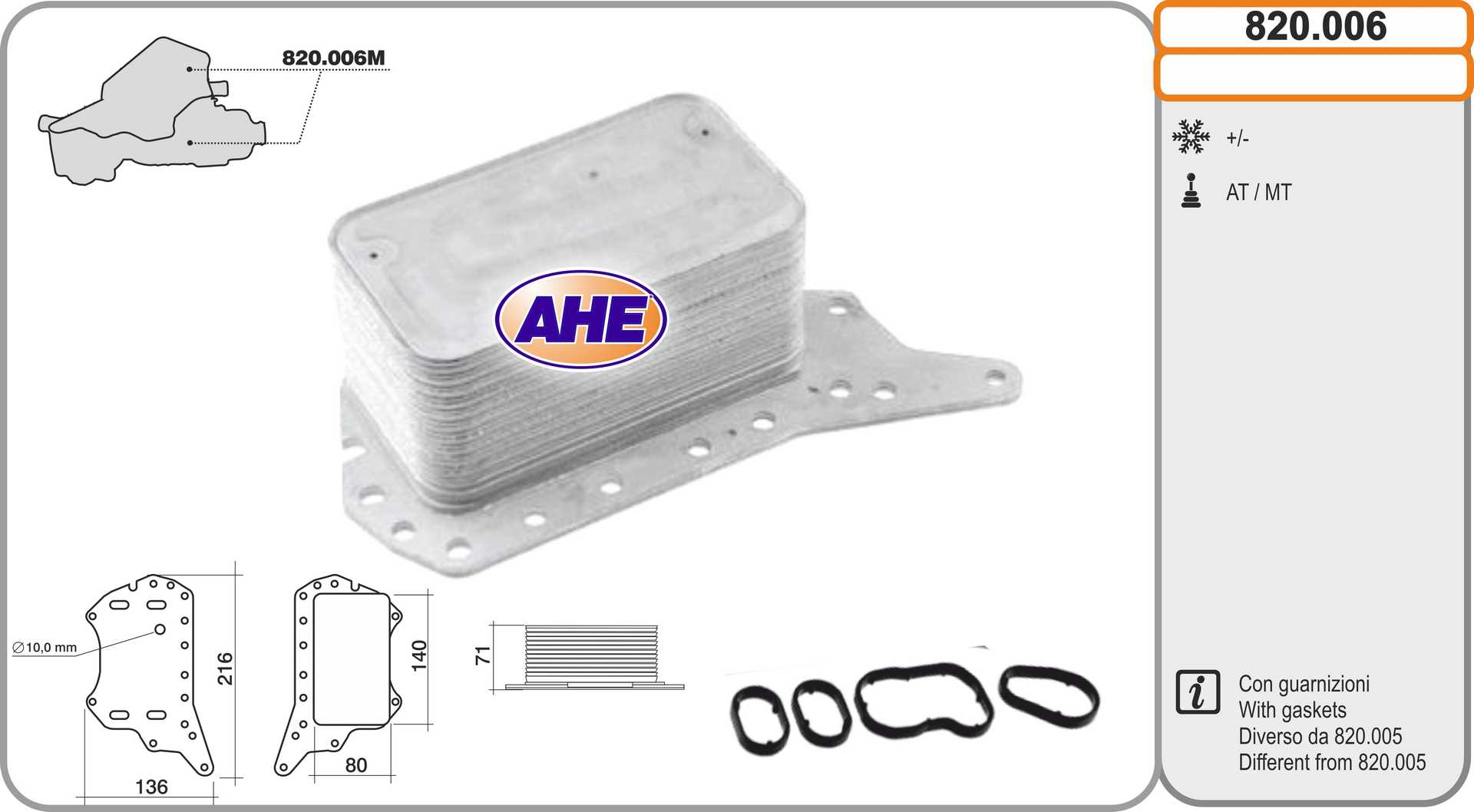AHE 820.006 Radiatore olio,...