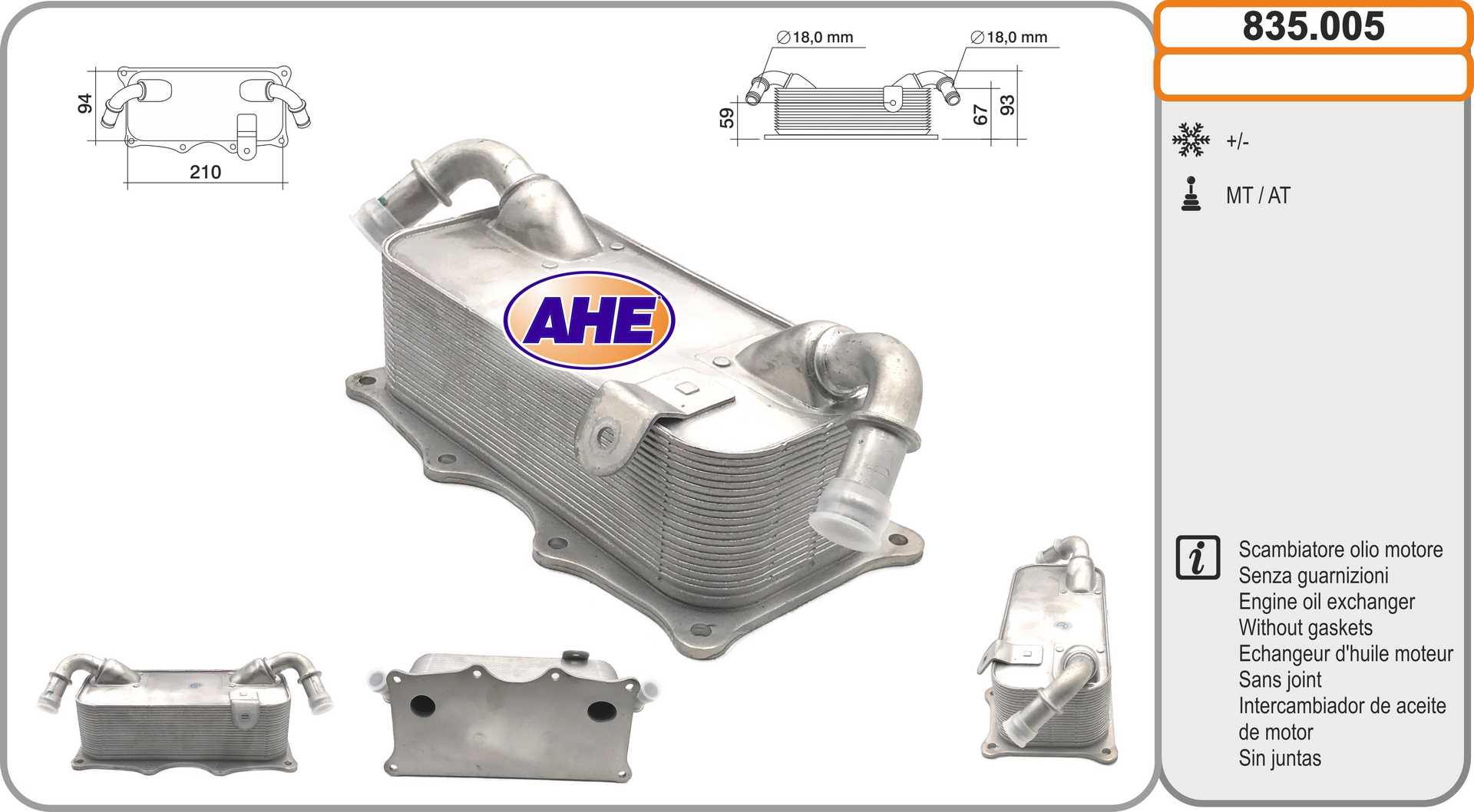 AHE 835.005 Radiatore olio,...