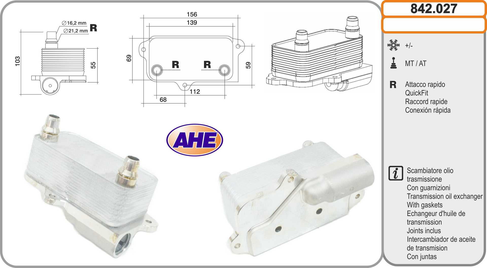 AHE 842.027 Radiatore olio,...