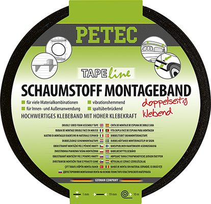PETEC 87200 Schaumstoff-Montageband schwarz doppelseitig klebend Klebeband