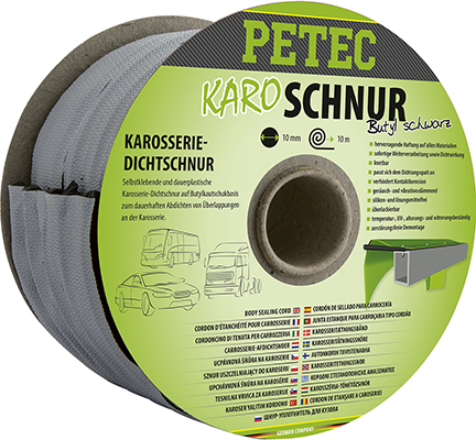 PETEC 87510 Karo-Schnur, Karosseriedichtschnur Butyl, rund schwarz Dichtstoff