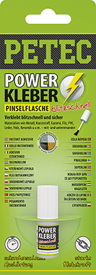 PETEC 93404 POWER KLEBER PINSELFLASCHE, Sekundenklebstoff Klebstoff, Kunststoffreparatur