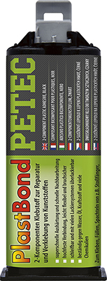 PETEC 98350 PLASTBOND, Kunststoffreparatur schwarz Klebstoff, Kunststoffreparatur