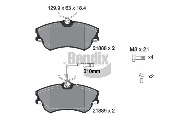 BENDIX Braking BPD1491 Sada brzdových platničiek kotúčovej brzdy