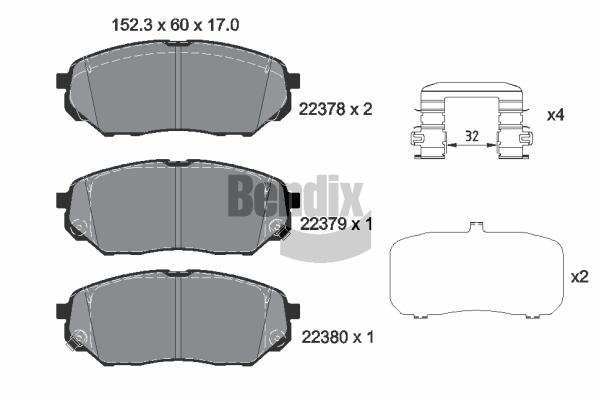 BENDIX Braking BPD1886 Sada brzdových platničiek kotúčovej brzdy
