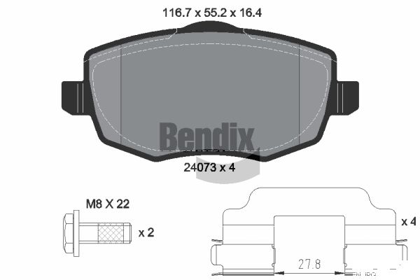 BENDIX Braking BPD1453 Sada brzdových platničiek kotúčovej brzdy