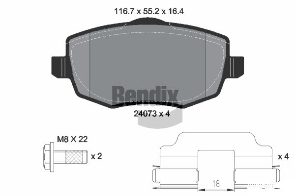 BENDIX Braking BPD1523 Sada brzdových platničiek kotúčovej brzdy