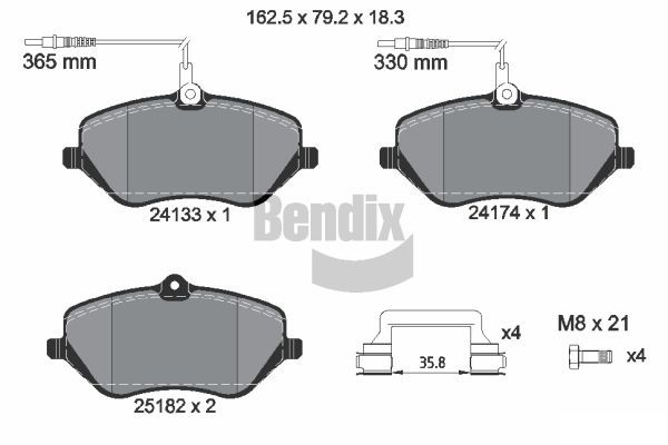 BENDIX Braking BPD1603 Sada brzdových platničiek kotúčovej brzdy