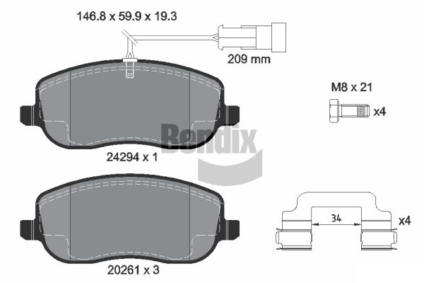 BENDIX Braking BPD2121 Sada brzdových platničiek kotúčovej brzdy
