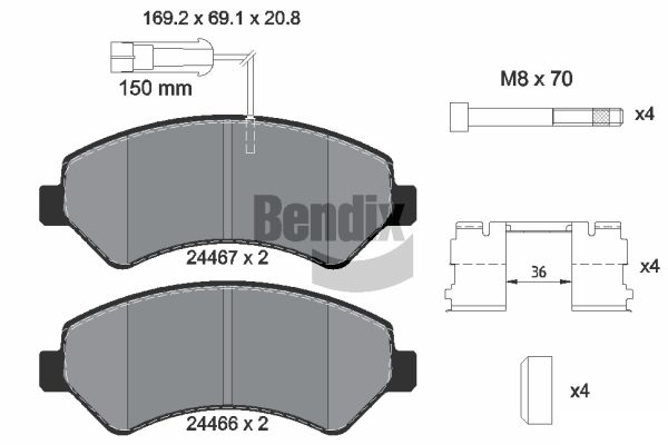 BENDIX Braking BPD1567 Sada brzdových platničiek kotúčovej brzdy