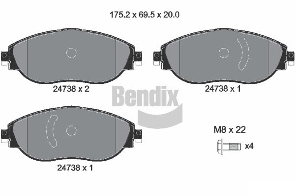 BENDIX Braking BPD1598 Sada brzdových platničiek kotúčovej brzdy