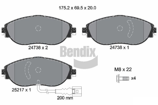 BENDIX Braking BPD1333 Sada brzdových platničiek kotúčovej brzdy