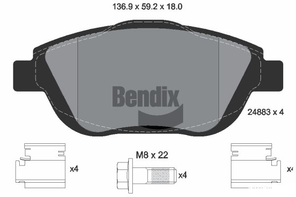 BENDIX Braking BPD1214 Sada brzdových platničiek kotúčovej brzdy