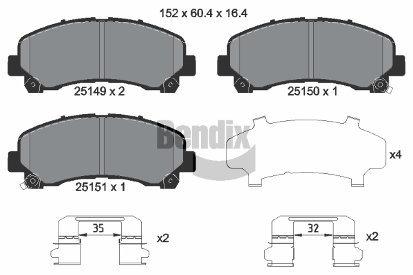 BENDIX Braking BPD1444 Sada brzdových platničiek kotúčovej brzdy