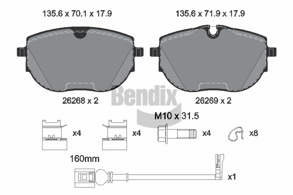 BENDIX Braking BPD2491 Sada brzdových platničiek kotúčovej brzdy