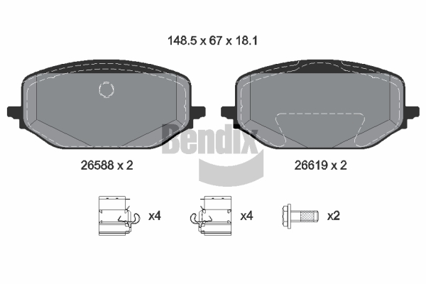 BENDIX Braking BPD2416 Sada brzdových platničiek kotúčovej brzdy