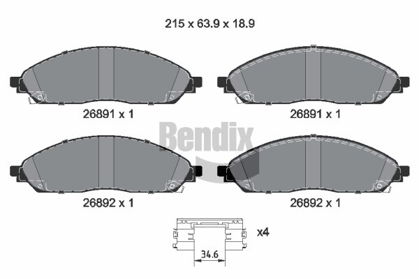 BENDIX Braking BPD2544 Sada brzdových platničiek kotúčovej brzdy