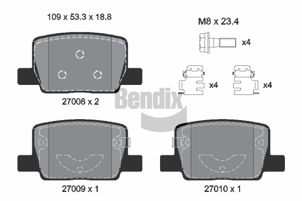 BENDIX Braking BPD2638 Sada brzdových platničiek kotúčovej brzdy