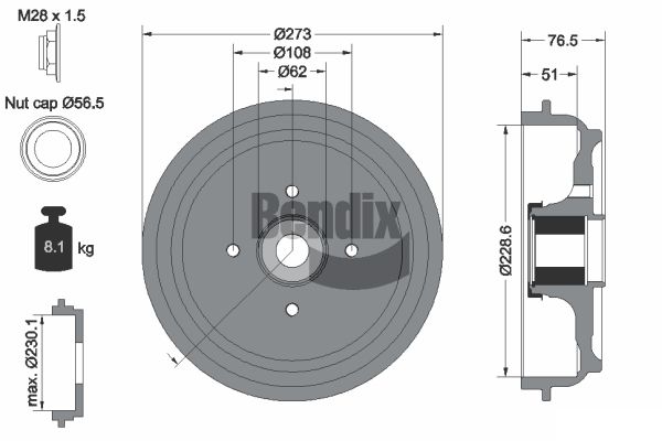 BENDIX Braking BDM1111 Brake Drum