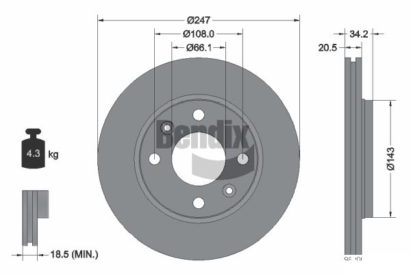 BENDIX Braking BDS1034 Brzdový kotúč