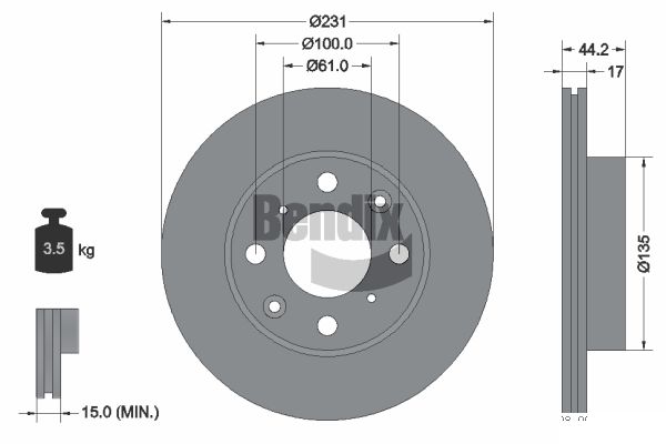 BENDIX Braking BDS2225 Brzdový kotúč