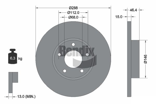 BENDIX Braking BDS1805HC Brzdový kotúč