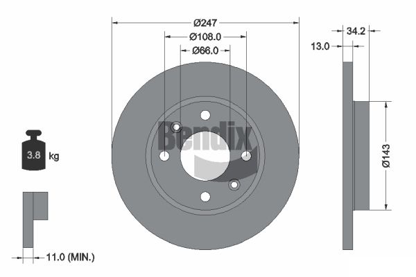 BENDIX Braking BDS1021 Brzdový kotúč