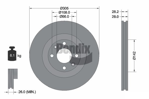 BENDIX Braking BDS1451 Brzdový kotúč