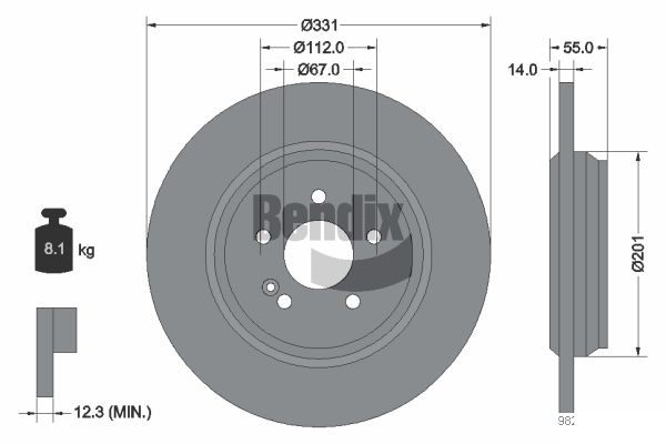 BENDIX Braking BDS1412 Brzdový kotúč