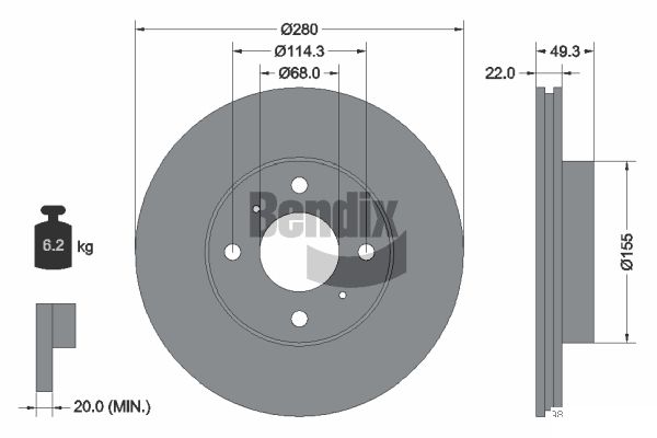 BENDIX Braking BDS1719 Brzdový kotúč