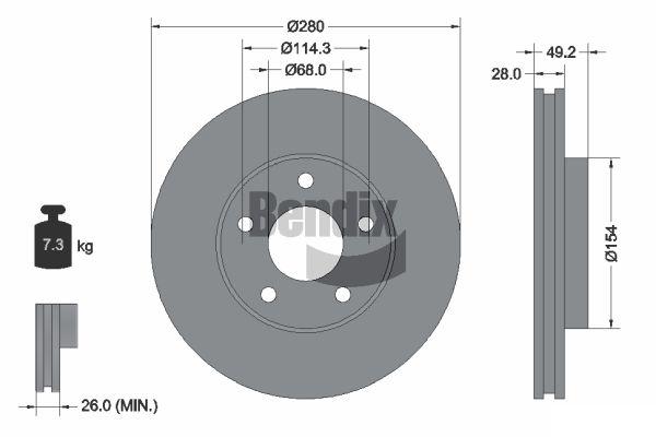 BENDIX Braking BDS1237 Brzdový kotúč