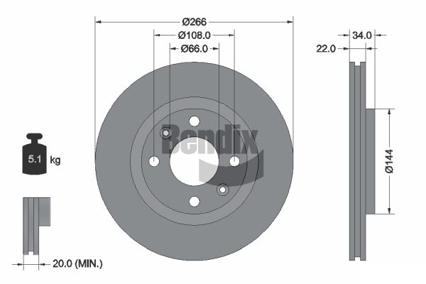 BENDIX Braking BDS1000 Brzdový kotúč