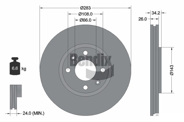 BENDIX Braking BDS1001 Brzdový kotúč