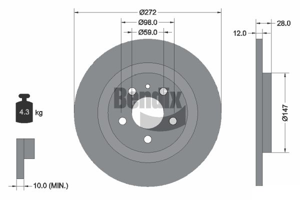BENDIX Braking BDS1192 Brzdový kotúč