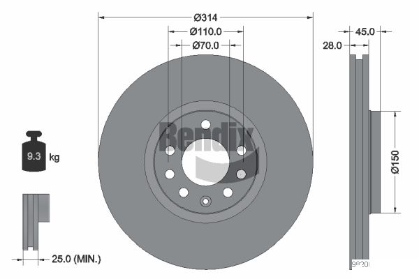 BENDIX Braking BDS1890 Brzdový kotúč