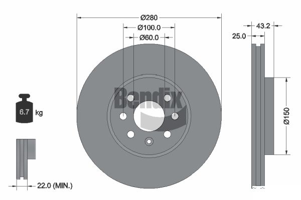BENDIX Braking BDS1423 Brzdový kotúč