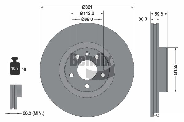 BENDIX Braking BDS1185HC Brzdový kotúč