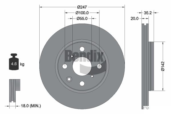 BENDIX Braking BDS1025 Brzdový kotúč