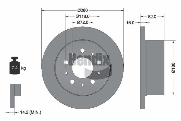 BENDIX Braking BDS1027 Brzdový kotúč