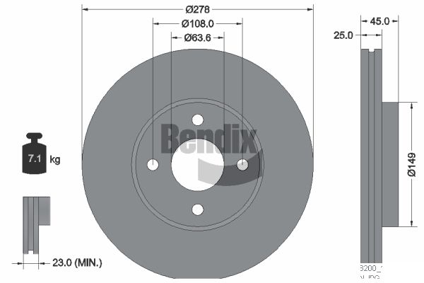 BENDIX Braking BDS2223 Brzdový kotúč