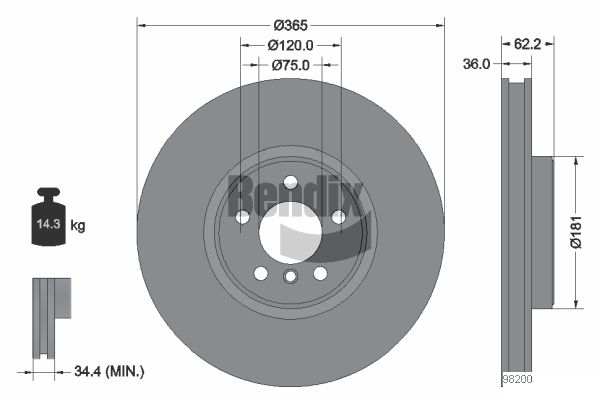BENDIX Braking BDS1832HC Brzdový kotúč